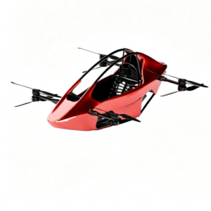Single seat red eVTOL manned electric flying multicopter personal air vehicle