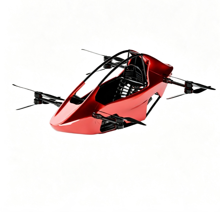 Single seat red eVTOL manned electric flying multicopter personal air vehicle